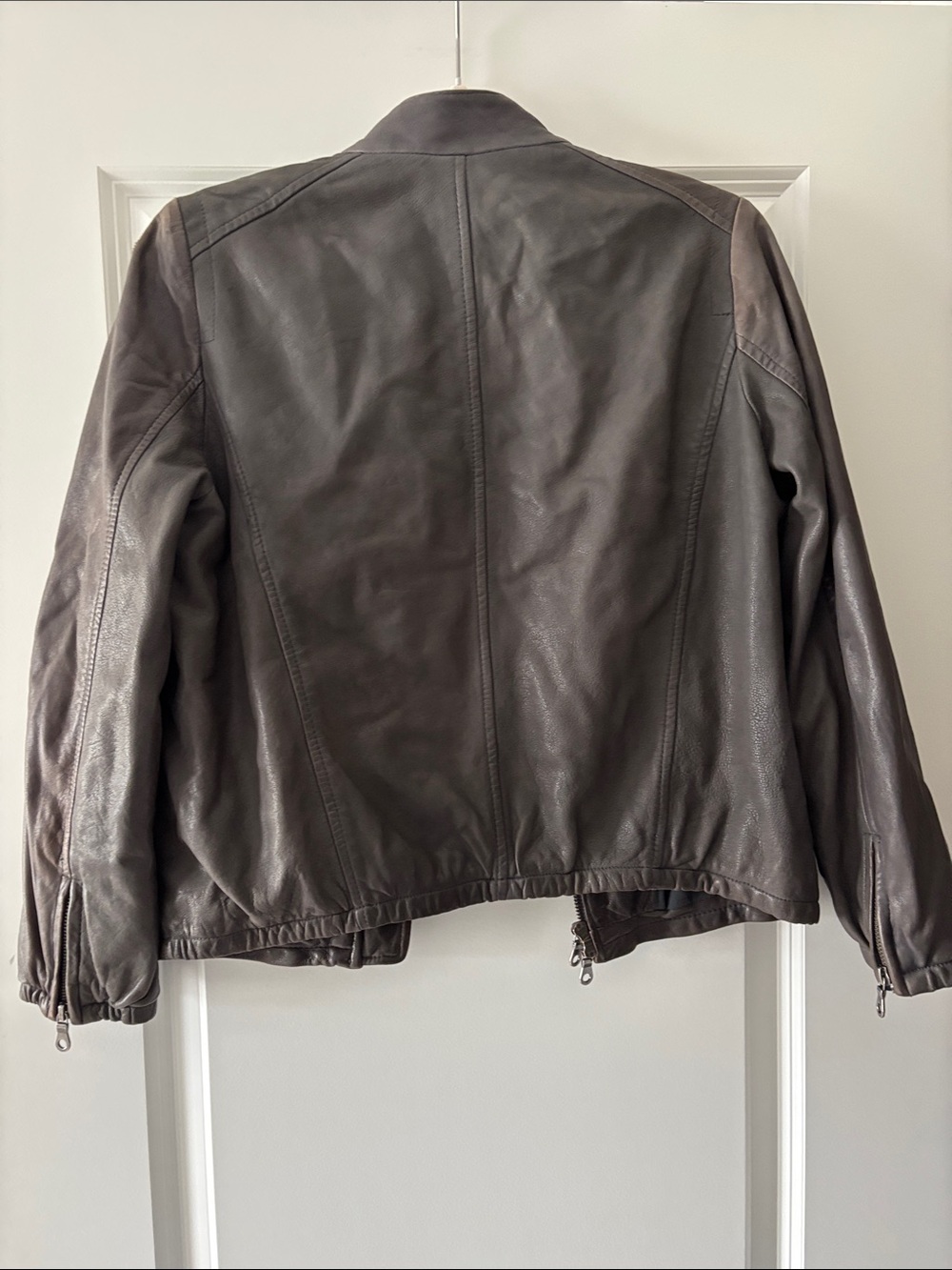 Dark Brown Leather Bomber Jacket - Picture 4 of 4